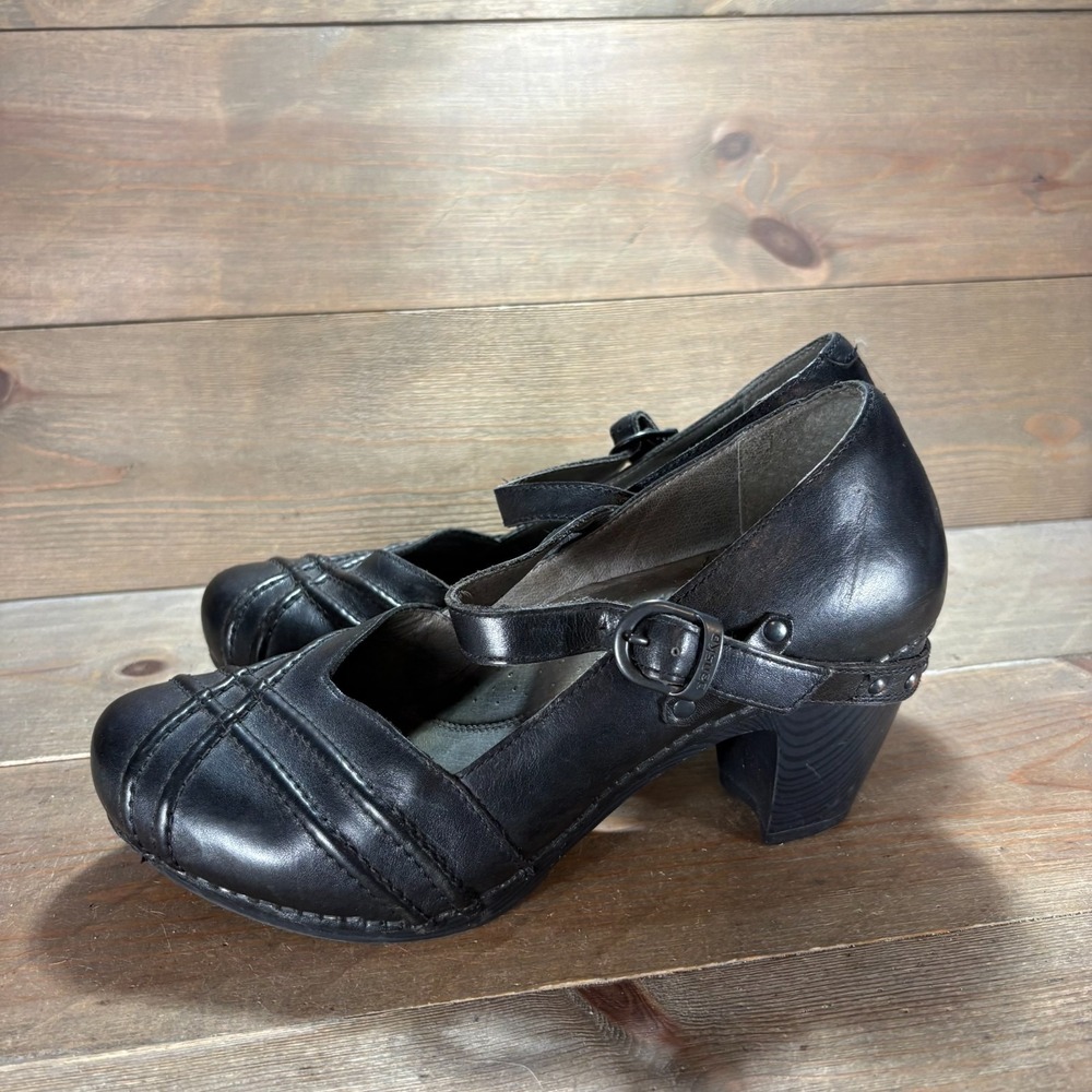 Dansko reeny Womens size 39 shoes Black Leather Buckle Mary Jane heels clogs